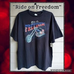 Americana "Ride on Freedom" Patriotic American Flag Chopper Black XL T-shirt
